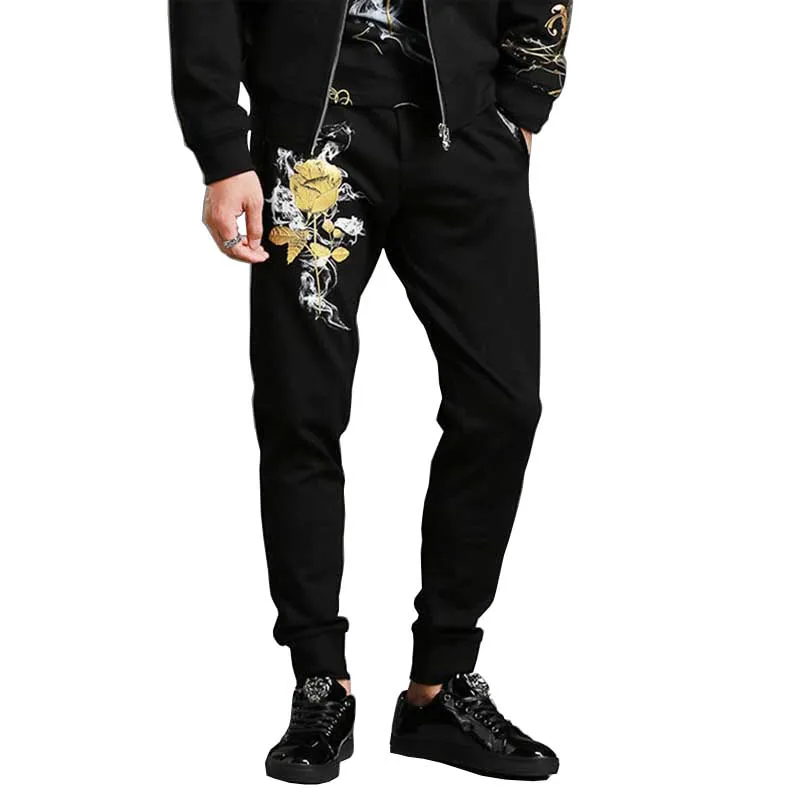 Фото Весенне осенние модные штаны с цветочным принтом мужские повседневные