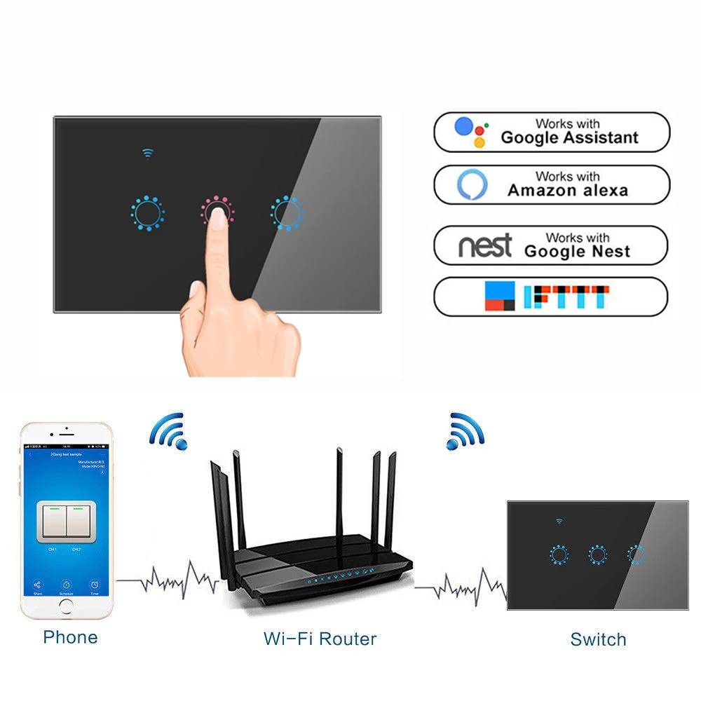 US Smart Wall Touch Switch,Smart Wi-Fi In-wall App Voice Remote Control Light Touch Switch for Alexa, Google Home, AC 90V-250V
US Smart Wall Touch Switch,Smart Wi-Fi In-wall App Voice Remote Control Light Touch Switch for Alexa, Google Home, AC 90V-250V