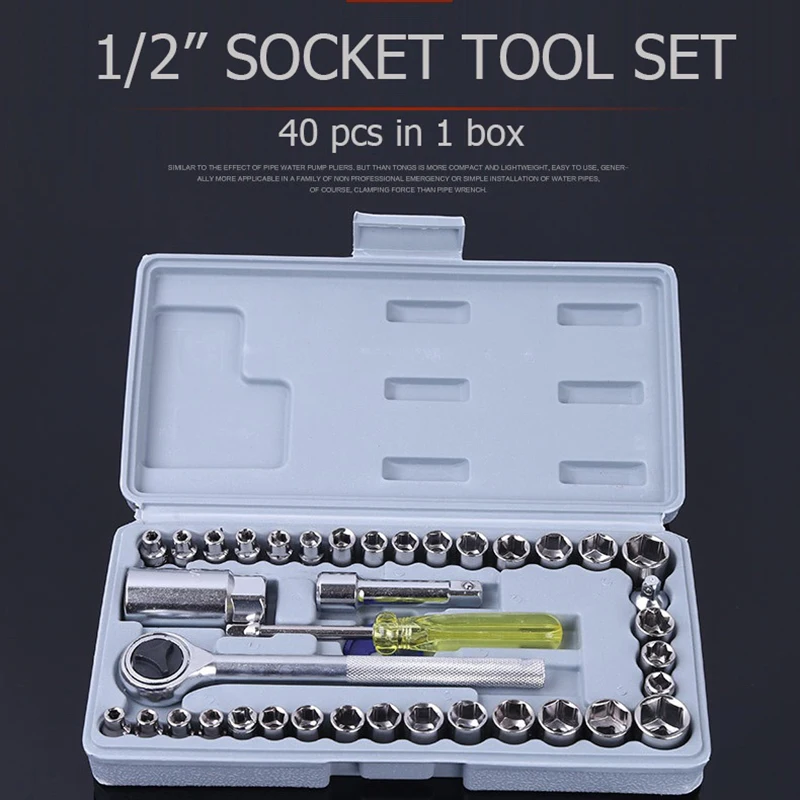 40 Pcs Socket Ratchet Wrench Hand Tool Set 1/4" 3/8" Drive Size S.A.E & Metric Tool Kit For Home Auto Repair Tools
40 Pcs Socket Ratchet Wrench Hand Tool Set 1/4" 3/8" Drive Size S.A.E & Metric Tool Kit For Home Auto Repair Tools