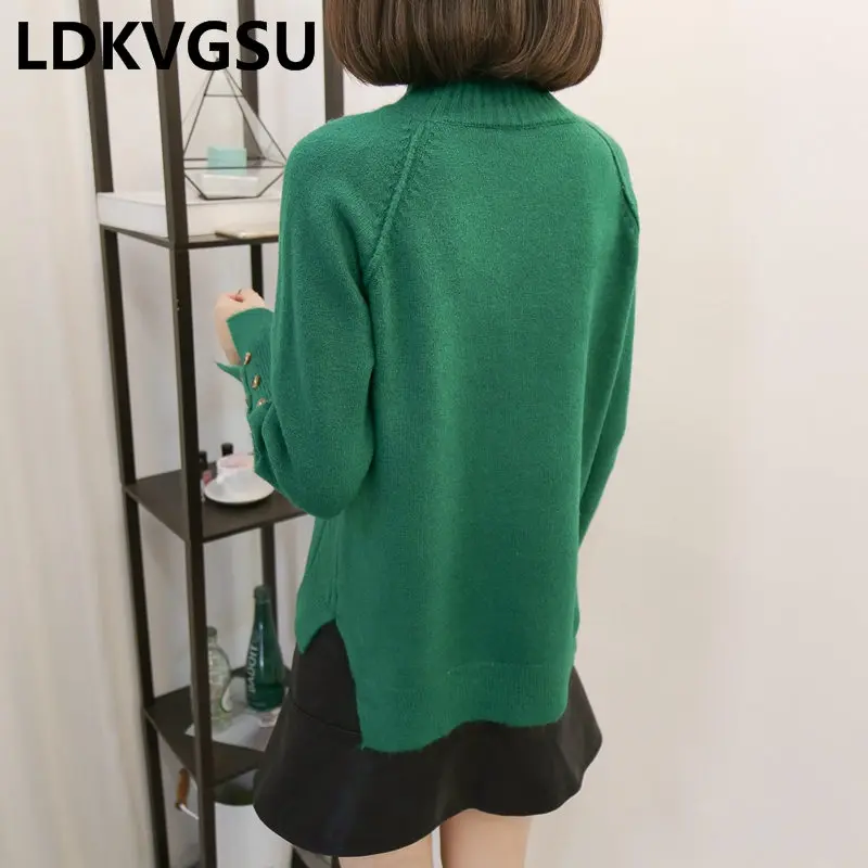 Solid Color High-Neck Plus Size Short Sweater 2018 Women Thichen Autumn Winter Loose Button Split Long Sleeve Knit Sweater Is752
Solid Color High-Neck Plus Size Short Sweater 2018 Women Thichen Autumn Winter Loose Button Split Long Sleeve Knit Sweater Is752