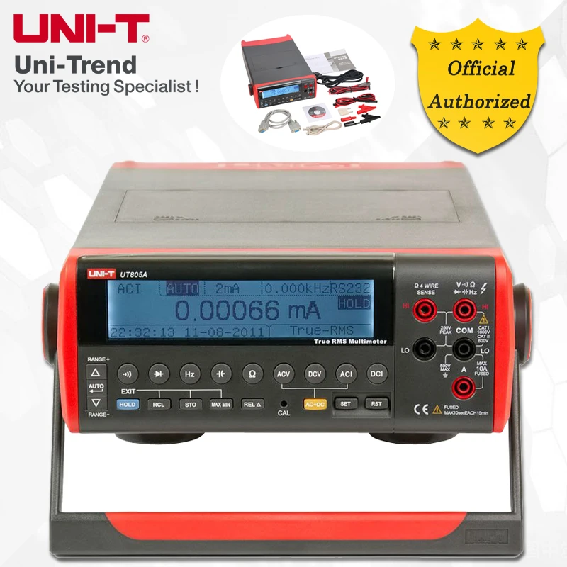 UNI-T UT805A Auto Range Benchtop Digital Multimeter; True RMS Digital Multimeter; RS-232/USB interface, 199999Max Display
UNI-T UT805A Auto Range Benchtop Digital Multimeter; True RMS Digital Multimeter; RS-232/USB interface, 199999Max Display