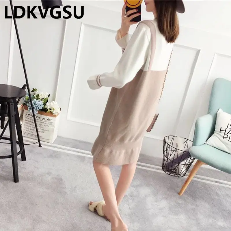 2018 Autumn Winter New Korean Women Round Neck Sweater Dress Fake Two Pieces Of Long Pullover Knitted Sweater Female Is661
2018 Autumn Winter New Korean Women Round Neck Sweater Dress Fake Two Pieces Of Long Pullover Knitted Sweater Female Is661