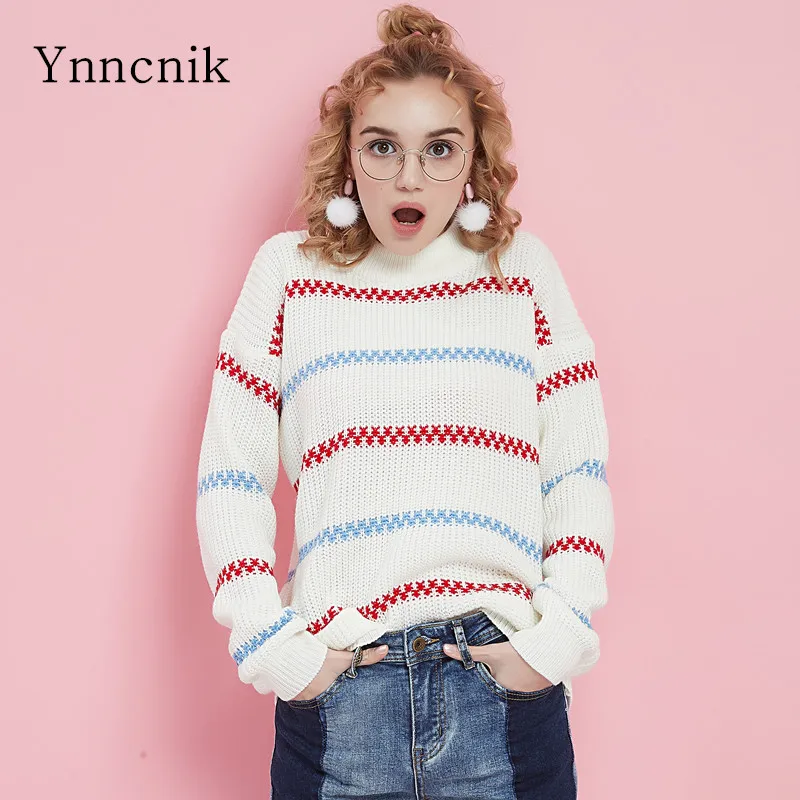 Ynncnik модные свитера с длинным рукавом Свободные вязаные пуловеры для женщин