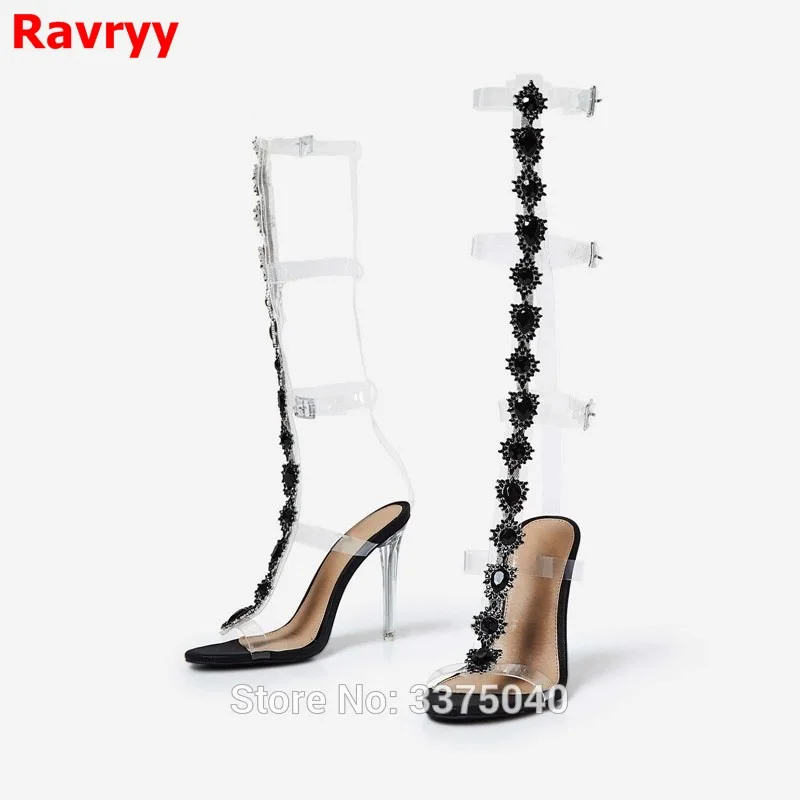 Newest PVC crystal shoes Black rhinestone Clear high heels female open toe shoes summer buckle sandal boots
Newest PVC crystal shoes Black rhinestone Clear high heels female open toe shoes summer buckle sandal boots