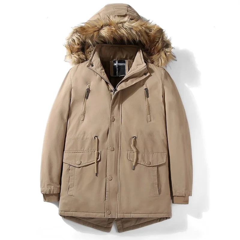 Winter Cotton Padded Jackets Men Big Fur Hooded Warm Wadded Fleece Overcoat Fashion Male Slim Drawstring Waist Outerwear AU-145
Winter Cotton Padded Jackets Men Big Fur Hooded Warm Wadded Fleece Overcoat Fashion Male Slim Drawstring Waist Outerwear AU-145