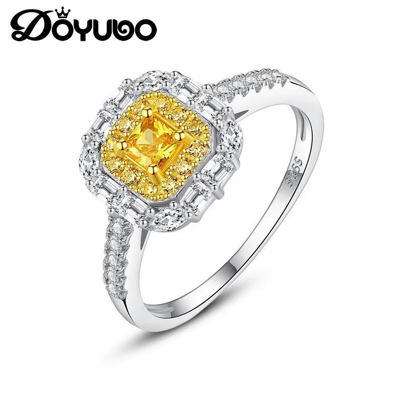 Фото Модные дизайнерские женские серебряные кольца DOYUBO с желтым кубическим цирконием