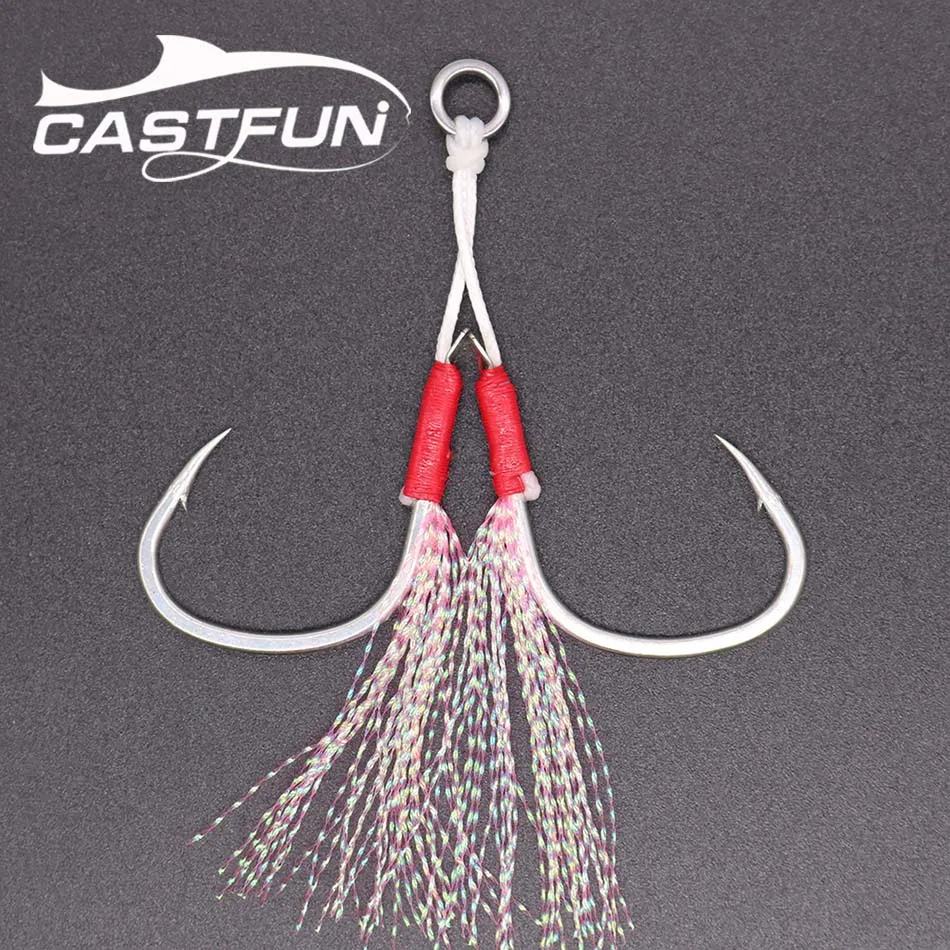 CASTFUN Assist Double Fisher Hooks Size 1/0 2/0 3/0 4/0 5/0 Slow Jig Hooks With Feather 2Pcs/Bag Double Hooks High Carbon Steel
CASTFUN Assist Double Fisher Hooks Size 1/0 2/0 3/0 4/0 5/0 Slow Jig Hooks With Feather 2Pcs/Bag Double Hooks High Carbon Steel