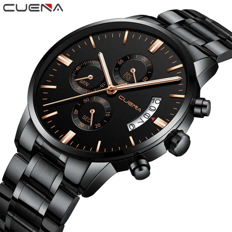 

CUENA Quartz Watch Men's Watch Business Casual Fashion Waterproof Military Stainless Steel Analog Wristwatch Dress Watch Gift