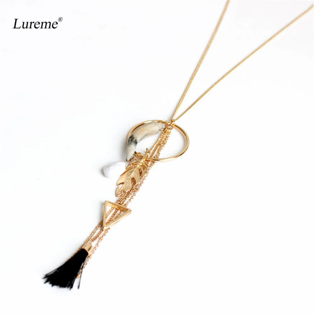 Lureme Simple Gold Long Chain Necklace with Black Tassel Metal Feather Triangle Pendantsfor Women Girls Best Gift (nl005593)
Lureme Simple Gold Long Chain Necklace with Black Tassel Metal Feather Triangle Pendantsfor Women Girls Best Gift (nl005593)