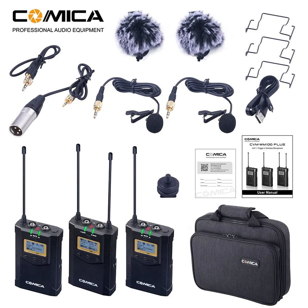 Comica CVM-WM100 Plus UHF 48-Channel Wireless Dual Lavalier Microphone System for Canon Nikon Sony Panasonic DSLR Camera
Comica CVM-WM100 Plus UHF 48-Channel Wireless Dual Lavalier Microphone System for Canon Nikon Sony Panasonic DSLR Camera