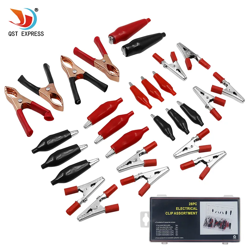 28pcs/case Metal Alligator Clamps Charging Clips Kit Electric Crocodile Clip For Test Leads With Red And Black Plastic Insulator
28pcs/case Metal Alligator Clamps Charging Clips Kit Electric Crocodile Clip For Test Leads With Red And Black Plastic Insulator