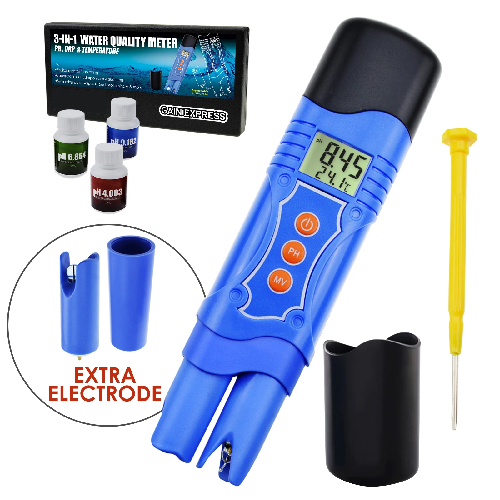 3-in-1 ORP Redox PH Temperature Combo Meter Tester -1999~1999mV 0.00-14.00pH 0~50degreeC Pen Type with Extra pH Electrode
3-in-1 ORP Redox PH Temperature Combo Meter Tester -1999~1999mV 0.00-14.00pH 0~50degreeC Pen Type with Extra pH Electrode