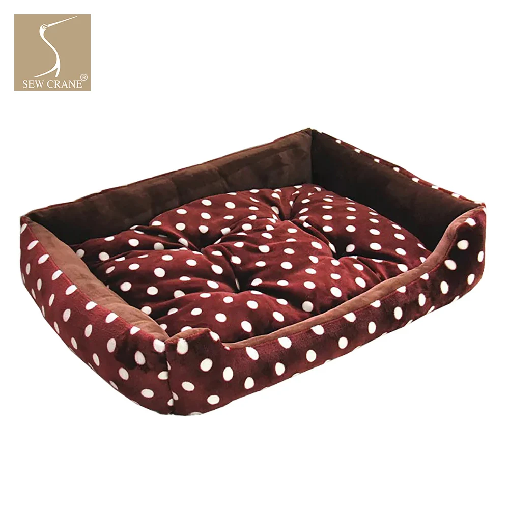 

SewCrane Pet Bed Brown Short Plush Polka Dots Dog Bed Puppy Nest Cat Sleeping Basket