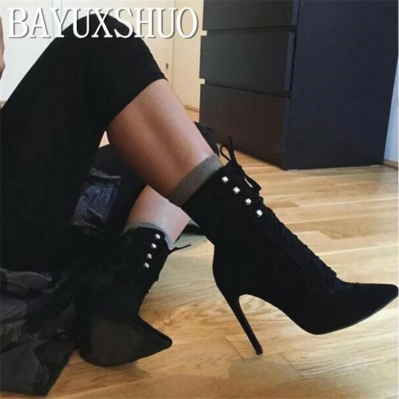 BAYUXSHUO Classic Rivet Pointed Toe Ankle Boots Women High Heels Booties Sexy Strappy Cozy Tall Tube Gladiator Rome Shoes Woman
BAYUXSHUO Classic Rivet Pointed Toe Ankle Boots Women High Heels Booties Sexy Strappy Cozy Tall Tube Gladiator Rome Shoes Woman