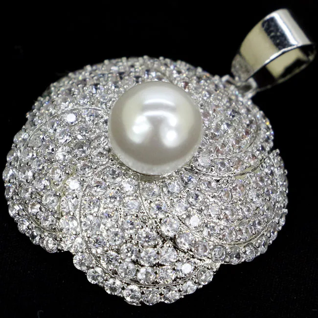 SheCrown Elegant White Sapphire Pearl Gift For Sister Silver Pendant 30x24mm | Украшения и аксессуары