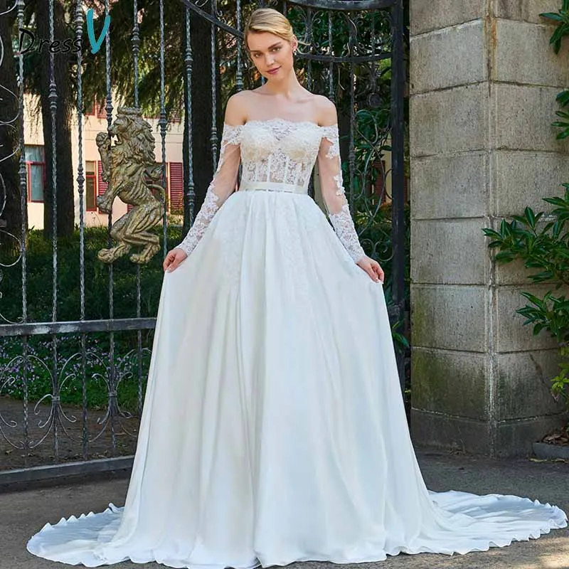 Dressv ivory off the shoulder lace wedding dress long sleeves button floor length bridal outdoor&church wedding dresses
Dressv ivory off the shoulder lace wedding dress long sleeves button floor length bridal outdoor&church wedding dresses