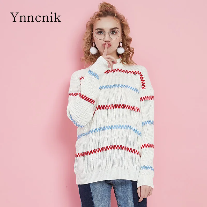 Ynncnik модные свитера с длинным рукавом Свободные вязаные пуловеры для женщин