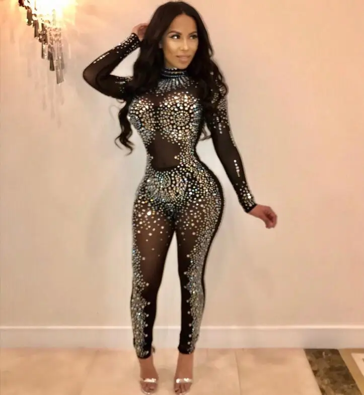 Autumn Women Black Nude Crystal Jumpsuit New Mesh See Through Bodysuit Fashion Long Sleeve Sexy Jumpsuits and Rompers ME-31
Autumn Women Black Nude Crystal Jumpsuit New Mesh See Through Bodysuit Fashion Long Sleeve Sexy Jumpsuits and Rompers ME-31