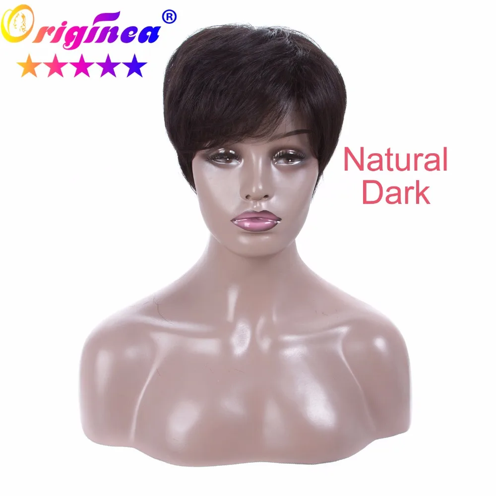 Originea Brazilian Human Hair Wig 1 pc Mono Crown Machine Short For Women With Baby Bangs Natural Style Remy | Шиньоны и парики