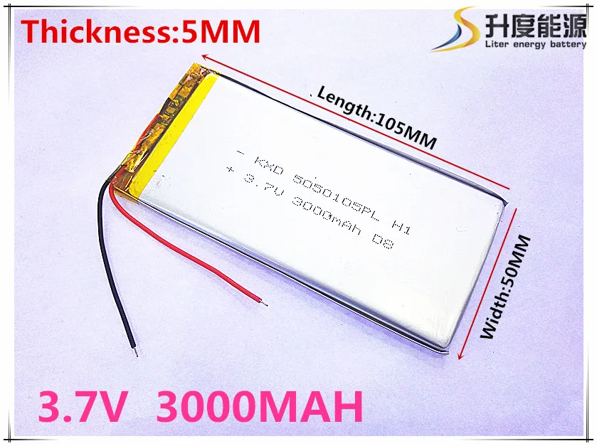 1 шт./лот 3,7 в литий-полимерная батарея 5050105 3000 мАч Мобильный power Tablet PC DIY
1 шт./лот 3,7 в литий-полимерная батарея 5050105 3000 мАч Мобильный power Tablet PC DIY