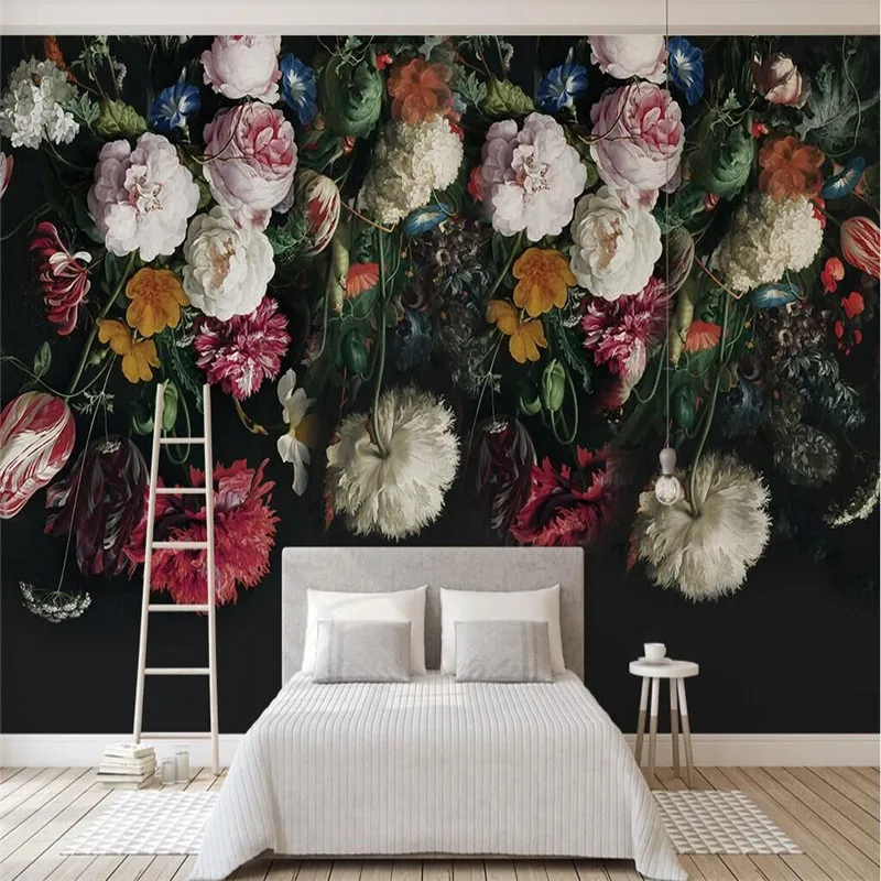 European retro hand-painted flowers TV background wall professional production of wallpaper murals custom home wall
European retro hand-painted flowers TV background wall professional production of wallpaper murals custom home wall