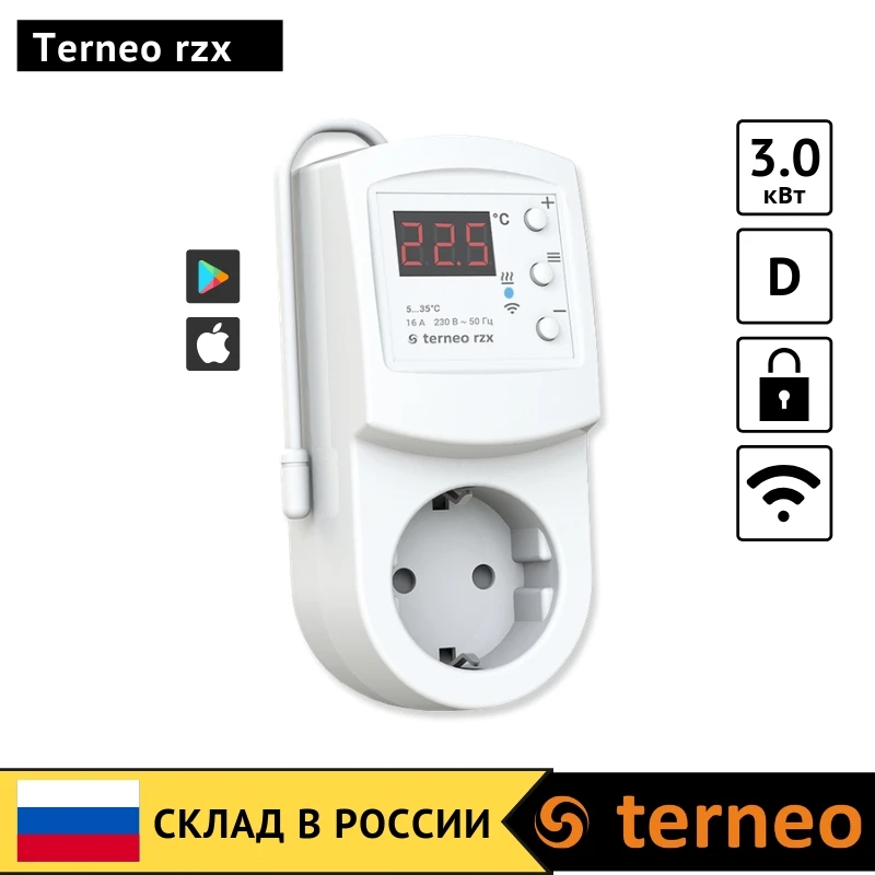 Терморегулятор Terneo rzx для обогревателя. Датчик температуры встроенный.