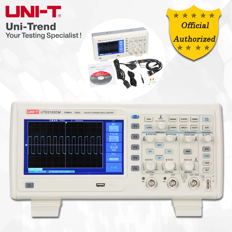 UNI-T UTD2102CM цифровой осциллограф; 2 канала, 100 МГц полоса пропускания, 1GS/s частота дискретизации, USB связь
UNI-T UTD2102CM цифровой осциллограф; 2 канала, 100 МГц полоса пропускания, 1GS/s частота дискретизации, USB связь