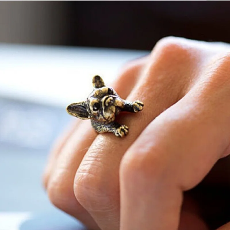 Модное очаровательное милое кольцо с изображением животных французский бульдог