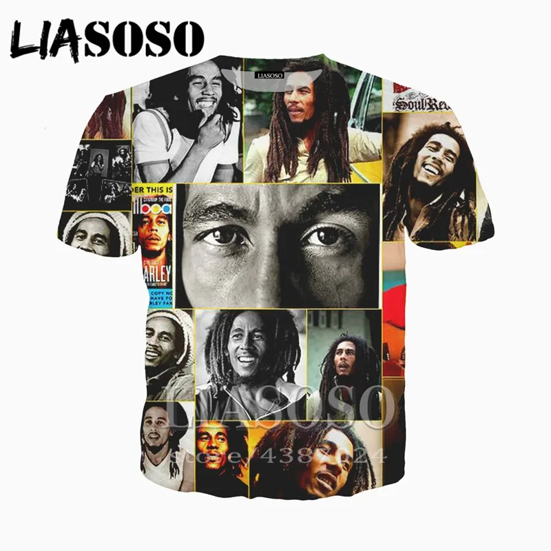 Футболка LIASOSO Singer Bob Marley с 3d принтом мужская и женская футболка Повседневная рок