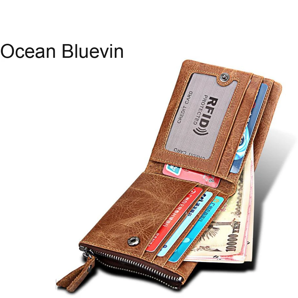 OCEAN BLUEVIN New Hot Wallet Men Leather Genuine Coin Purse Zipper&ampHasp Wallets Small Perse Solid RFID Card Holder | Багаж и сумки