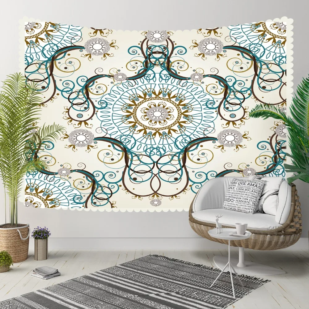 

Else Blue White Brown Ethnic Turkish Motif Design 3D Print Decorative Hippi Bohemian Wall Hanging Landscape Tapestry Wall Art
