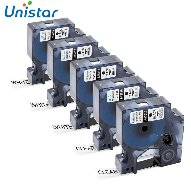 Unistar Label Tape 45010 45013 4501S0720530 Compatible for DYMO LabelManager 160 Clear White 1/2 Inch x 23 Feet 5 Cartridges
Unistar Label Tape 45010 45013 4501S0720530 Compatible for DYMO LabelManager 160 Clear White 1/2 Inch x 23 Feet 5 Cartridges