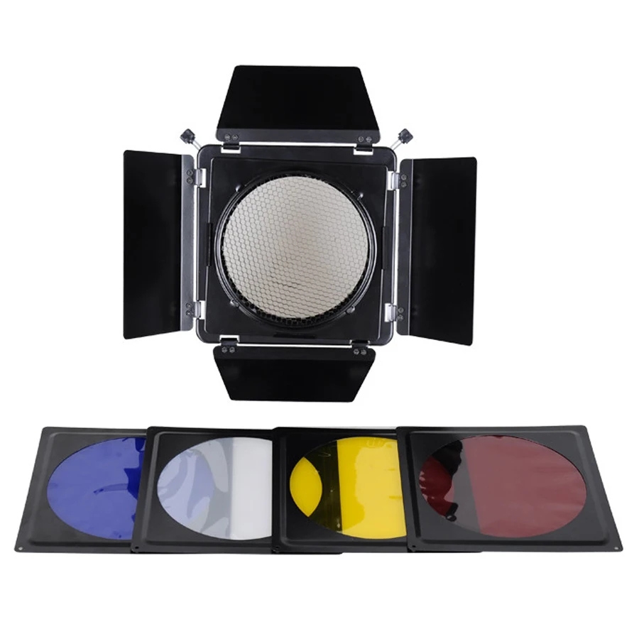 Flash Accessories Barn Door Filter Kits with 200mm Mount include 4pcs Color Filters Fitting Bowens mount
Flash Accessories Barn Door Filter Kits with 200mm Mount include 4pcs Color Filters Fitting Bowens mount