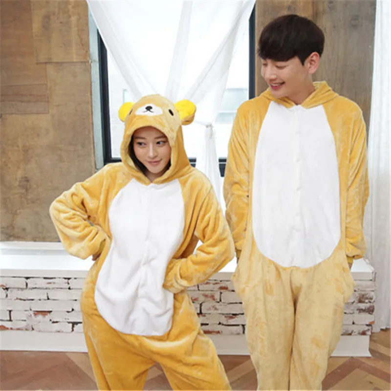 Взрослых Rilakkuma Kigurumi Onesie Для женщин пижамы фланелевые теплые свободные мягкие