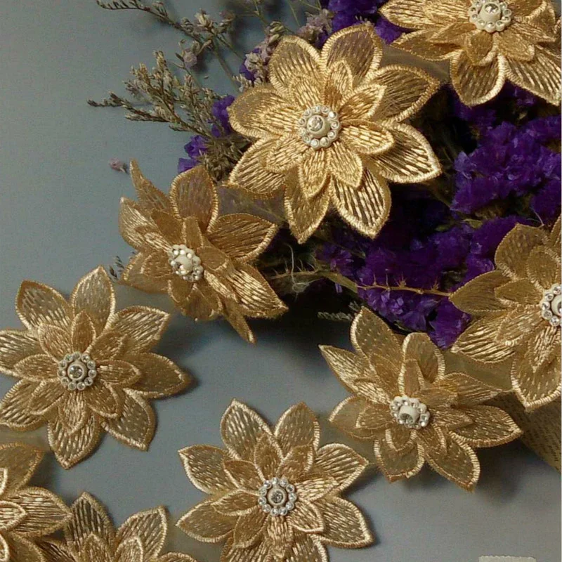 10x Gold 7x7cm 3D Cotton Pearl Flower Embroidered Lace Trim Ribbon Fabric Handmade DIY Wedding Dress Sewing Supplies Craft
10x Gold 7x7cm 3D Cotton Pearl Flower Embroidered Lace Trim Ribbon Fabric Handmade DIY Wedding Dress Sewing Supplies Craft