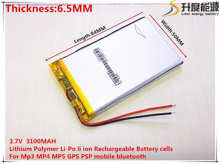 1pcs/lot 655084 3.7 V lithium polymer battery 3100 mah DIY mobile emergency power charging treasure battery
1pcs/lot 655084 3.7 V lithium polymer battery 3100 mah DIY mobile emergency power charging treasure battery