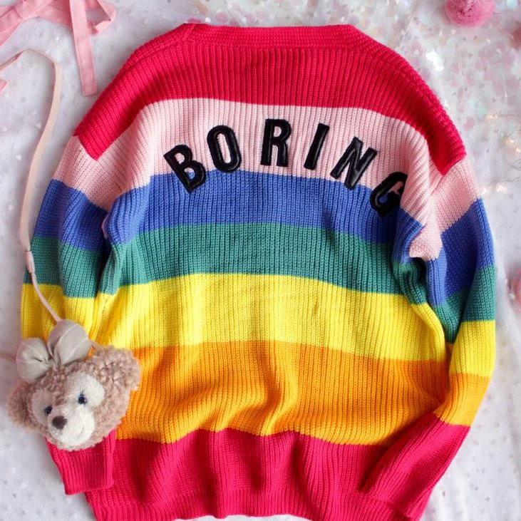 Женский Радужный кардиган Harajuku свободный Свитер оверсайз с вышитой надписью в
