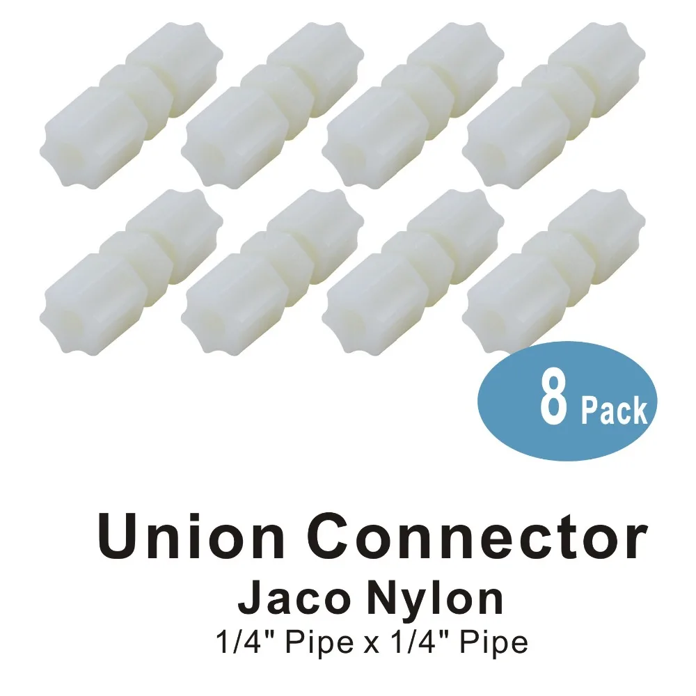 Jaco Nylon Union Connector 1/4-Inch x 1/4-Inch Pipe Fittings RO Systems and Water Filter - 8 PACK
Jaco Nylon Union Connector 1/4-Inch x 1/4-Inch Pipe Fittings RO Systems and Water Filter - 8 PACK