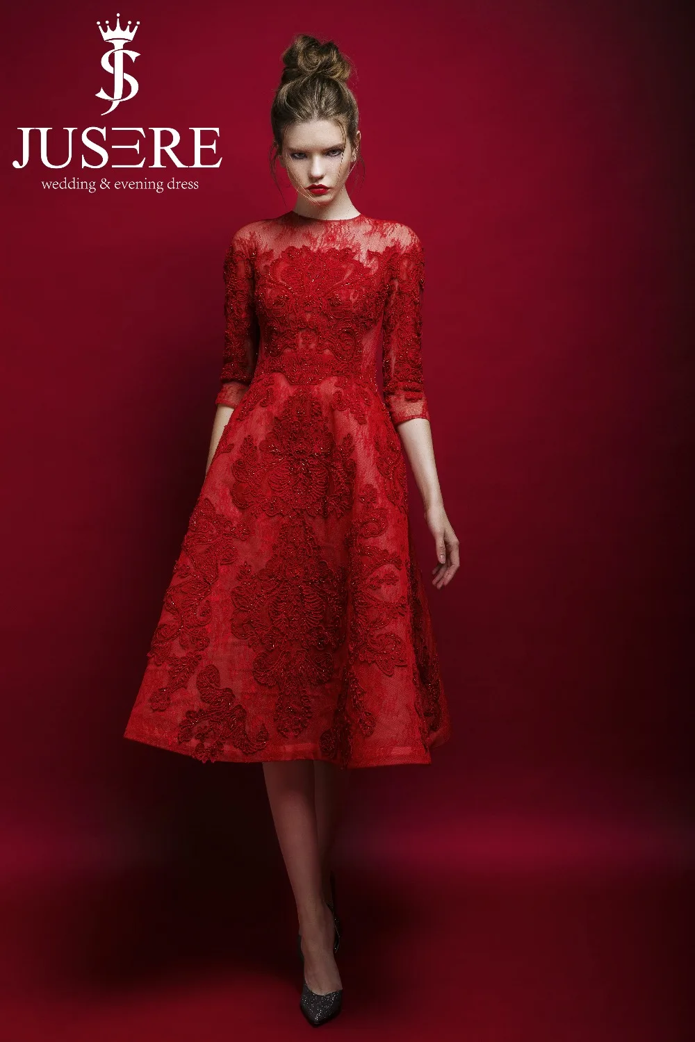 Elegant Jusere A-Line Burgundy Appliqued Beaded Tea-Length Long Sleeve Prom Dresses Evening Party Gown
Elegant Jusere A-Line Burgundy Appliqued Beaded Tea-Length Long Sleeve Prom Dresses Evening Party Gown