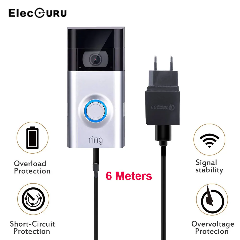 19.68ft/6m Charging Cable with Adapter for Ring Video Doorbell 2,Power Cable+QC 3.0 Quick Charge Power Adapter(EU/US/UK Plug)
19.68ft/6m Charging Cable with Adapter for Ring Video Doorbell 2,Power Cable+QC 3.0 Quick Charge Power Adapter(EU/US/UK Plug)