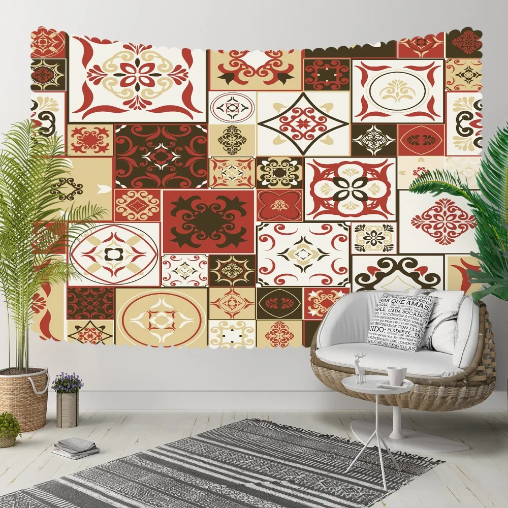 

Else Brown Red Yellow Ottoman Ethnic Patchwork 3D Print Decorative Hippi Bohemian Wall Hanging Landscape Tapestry Wall Art