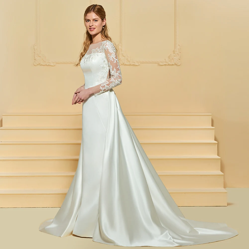 Элегантное ТРАПЕЦИЕВИДНОЕ свадебное платье Dressv с глубоким вырезом длинными