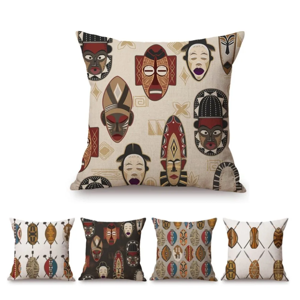 African Tribe Mask Shield Cartoon Design Sofa Throw Pillow Case Ancient Africa Horde Pattern Cotton Linen Chair Cushion Cover
African Tribe Mask Shield Cartoon Design Sofa Throw Pillow Case Ancient Africa Horde Pattern Cotton Linen Chair Cushion Cover
