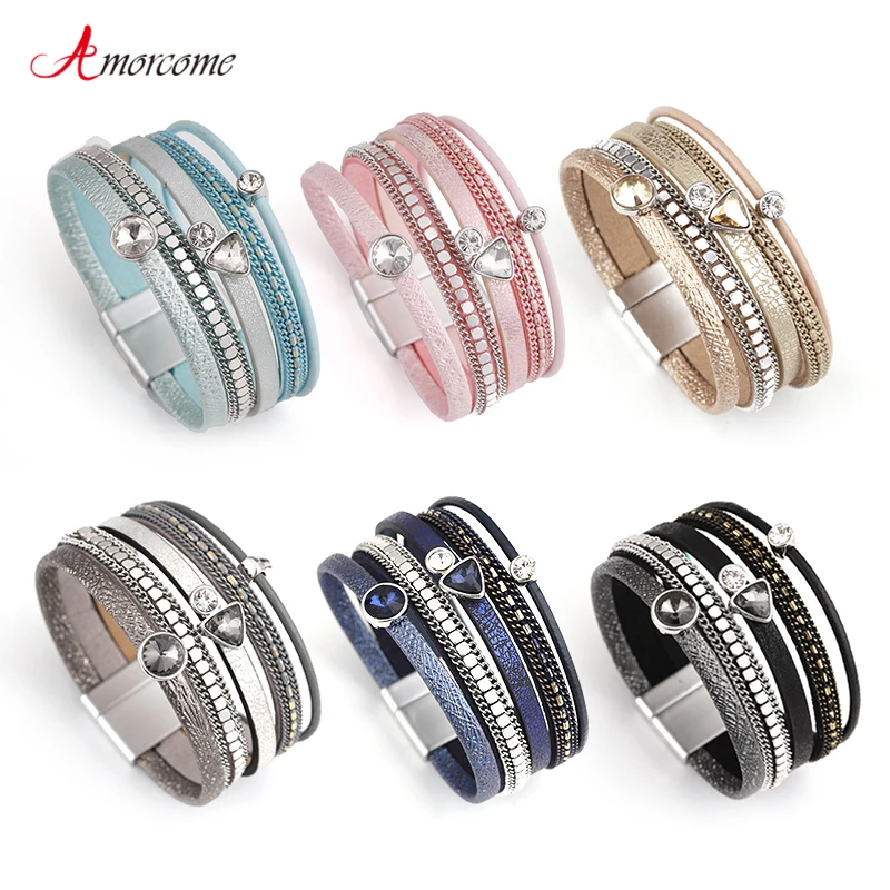 Amorcome 6 Colors MultiLayers Leather Bracelet Women Alloy Rhinestone Beads Magnet Charm Style Wrap Bracelets & Bangles Jewelry
Amorcome 6 Colors MultiLayers Leather Bracelet Women Alloy Rhinestone Beads Magnet Charm Style Wrap Bracelets & Bangles Jewelry