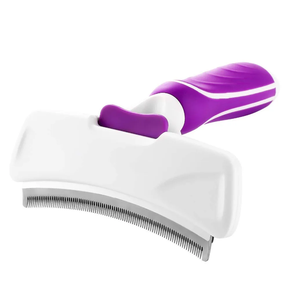 Pet Grooming Brush Deshedding Tool with Cleaning Button for Dogs Cats, Dog Brushes with Stainless Safety Comb Blade PB049
Pet Grooming Brush Deshedding Tool with Cleaning Button for Dogs Cats, Dog Brushes with Stainless Safety Comb Blade PB049