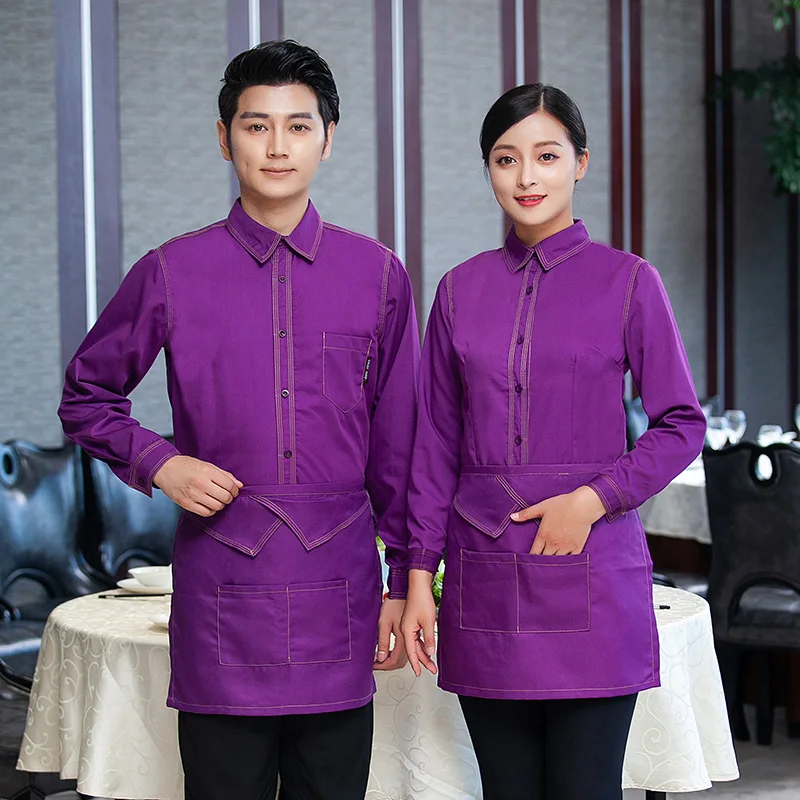 2018 Winter New Fashion Denim Purple Shirt+Apron Men and Women Hotel Long Sleeve Waiter Uniform Cafe Shop Wholesale Cook Wear
2018 Winter New Fashion Denim Purple Shirt+Apron Men and Women Hotel Long Sleeve Waiter Uniform Cafe Shop Wholesale Cook Wear