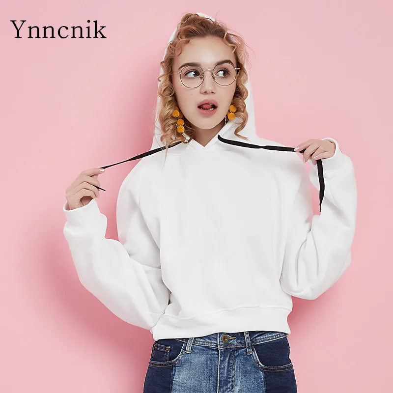 Ynncnik 2018 флисовая толстовка женская с буквенным принтом короткие толстовки
