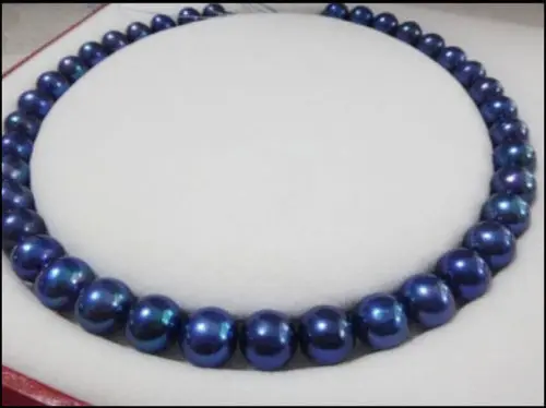 

18 "11-10 мм AAA Южное море натуральное черное синее жемчужное ожерелье> Бесплатная доставка