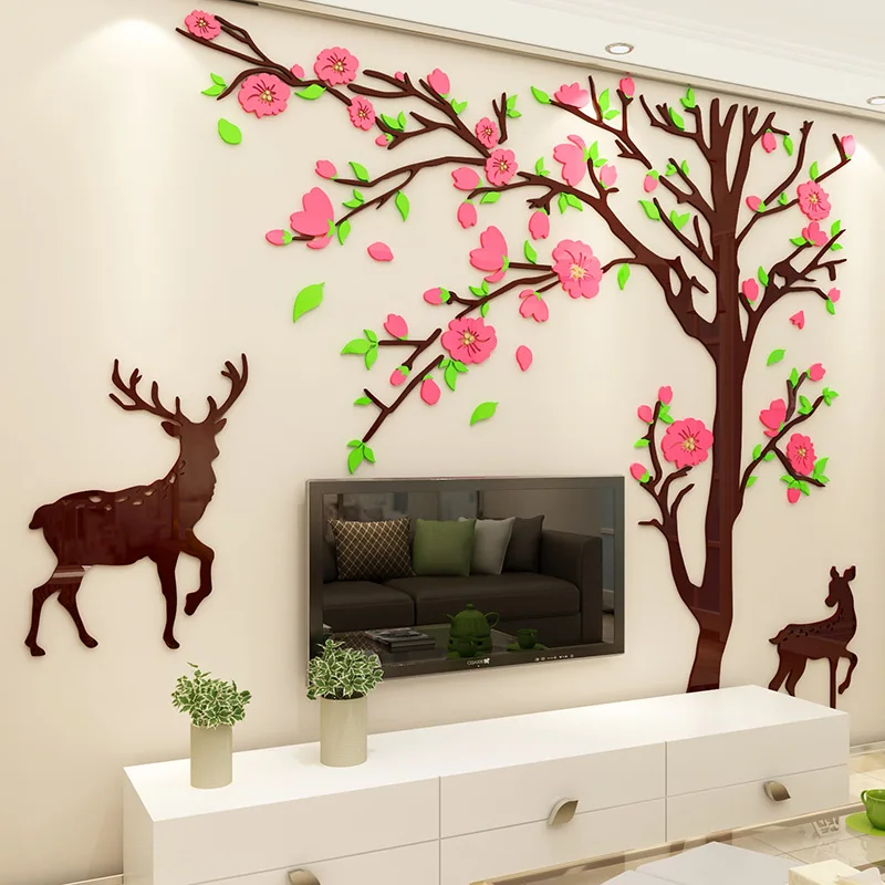 

New Sika Deer 3d Stereo Acrylic Wall Stickers Living Room Sofa TV Bedroom Wall Decor mural Christmas Elk Tree Wall Sticker Decal