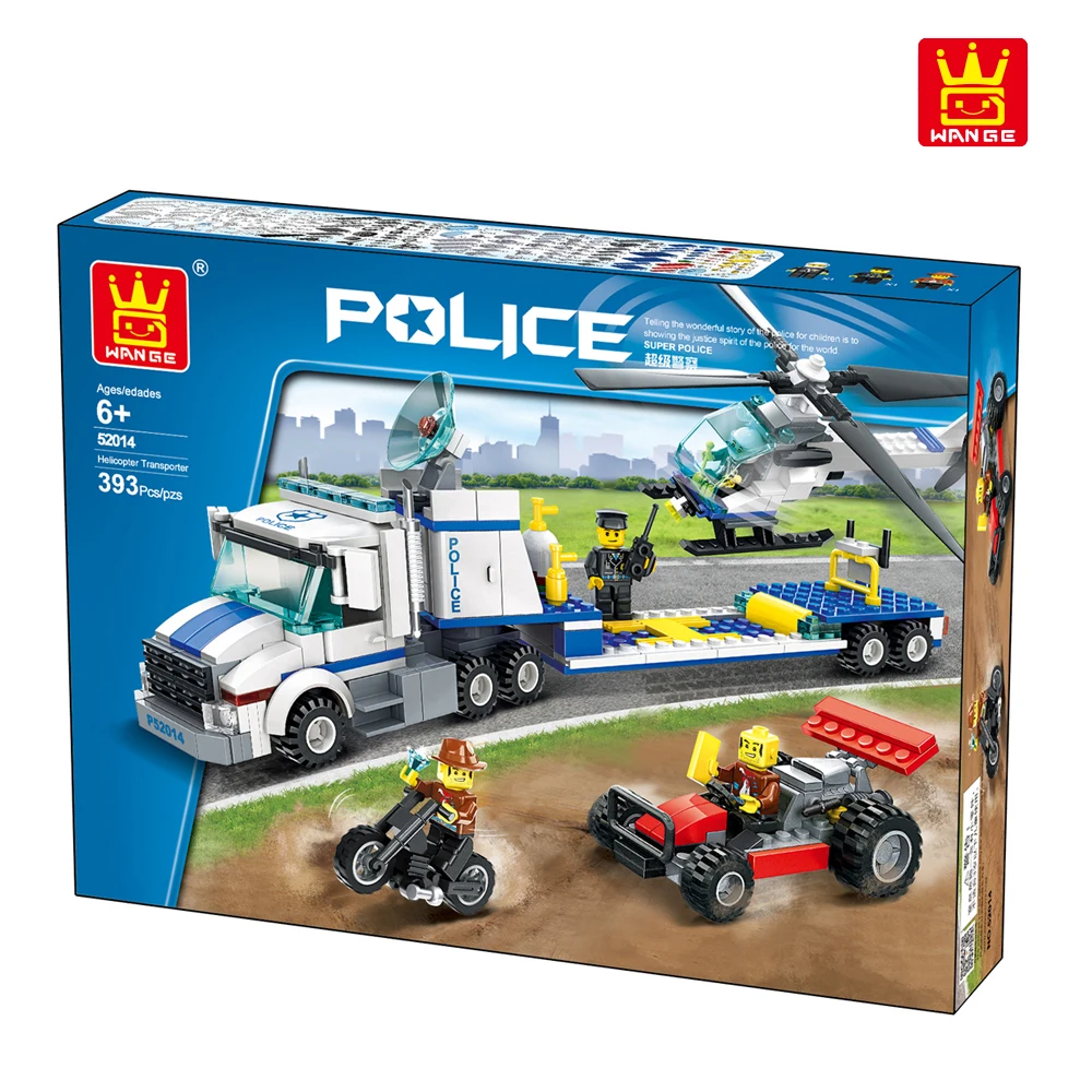 WANGE блочные игрушки серия городская полиция вертолет транспортная команда 393 шт.